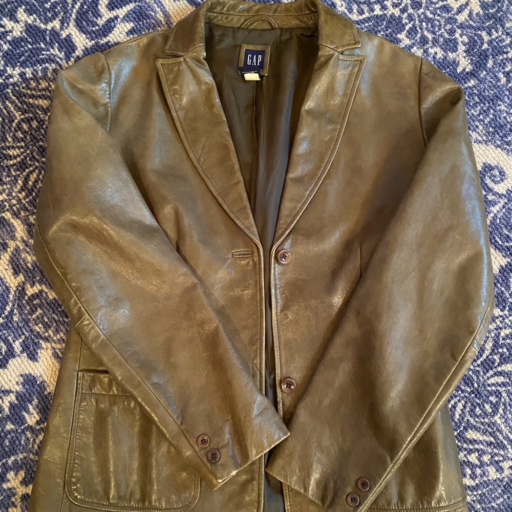 Gap vintage leather jacket, khaki green